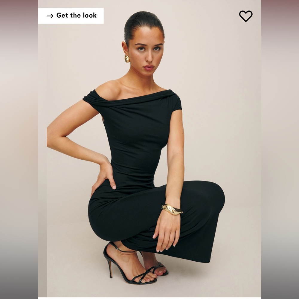Reformation Black Off-Shoulder Midi Dress - Picture 3 of 12